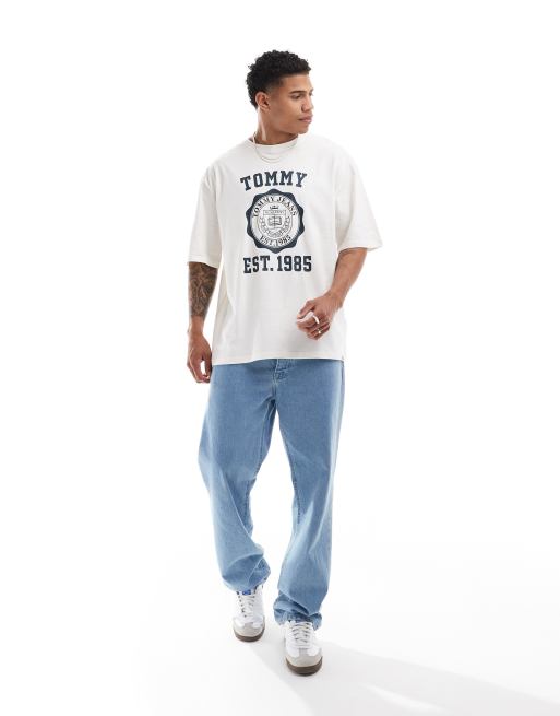 Tommy Jeans oversized crest varsity sports T-shirt in white
