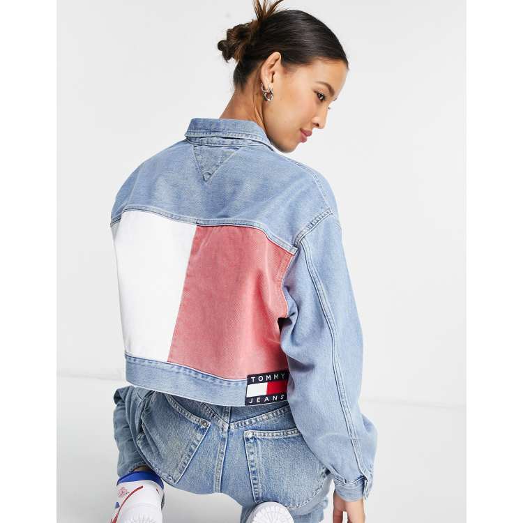 Pink tommy best sale hilfiger denim jacket