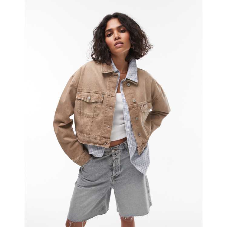 Tommy Jeans oversized cropped trucker jacket in brown wash | ASOS