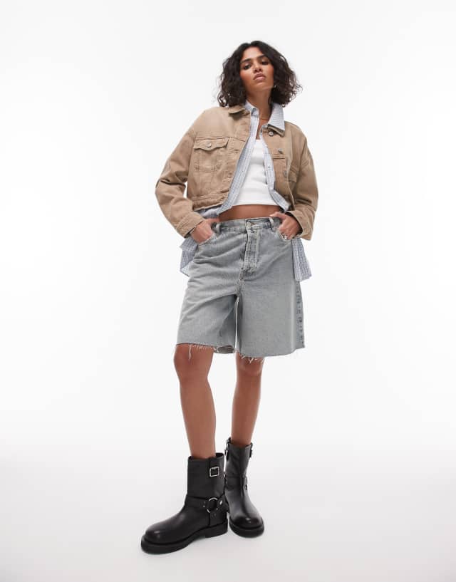 Tommy Jeans oversized cropped trucker jacket in brown wash | ASOS