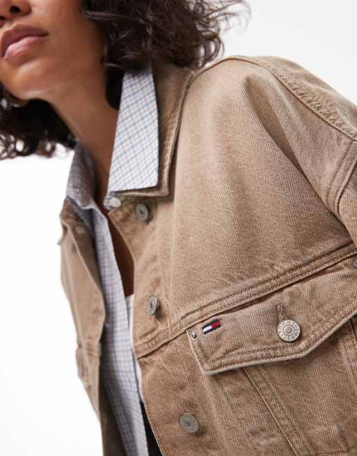 Tommy Jeans oversized cropped trucker jacket in brown wash ASOS