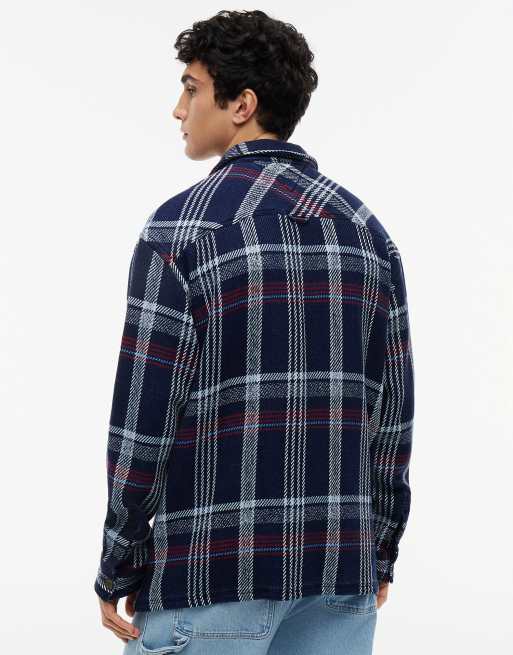 Tommy Jeans Oversized fit check textured twill overshirt in dark blue, 4 of 6