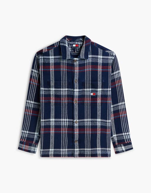 Tommy Jeans Oversized fit check textured twill overshirt in dark blue, 5 of 6