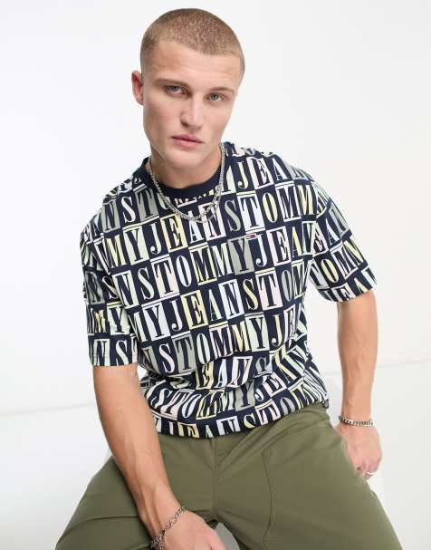 Tommy Jeans oversized graphic all over print logo t-shirt in black - view 1