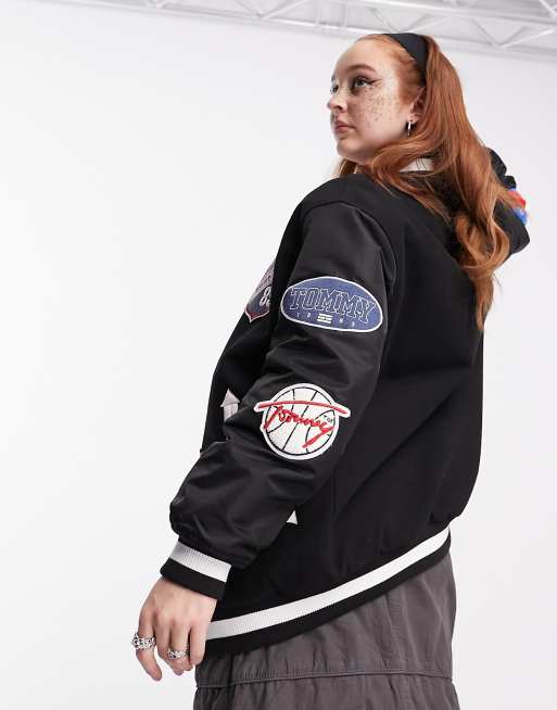 Tommy Jeans oversized letterman jacket in black