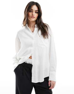 Tommy Jeans Oversized Linen Shirt In White