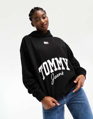 Tommy Jeans oversized new varsity hoodie in black - ASOS Price Checker