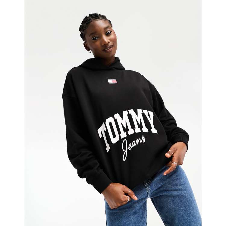 Tommy Jeans oversized new varsity hoodie in black ASOS