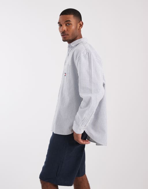 Tommy Jeans oversized oxford shirt in blue stripes, 2 of 5