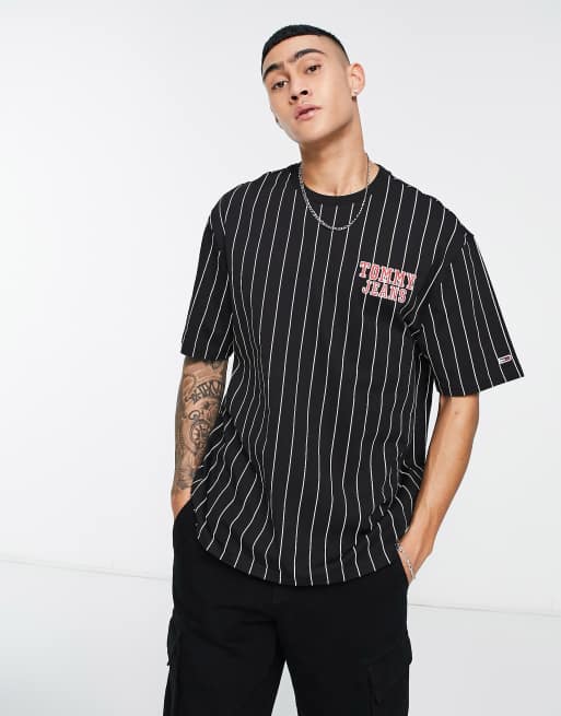 Tommy Jeans oversized pinstripe t-shirt in black