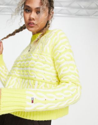 Tommy Jeans oversized plaited cable knit sweater in yellow