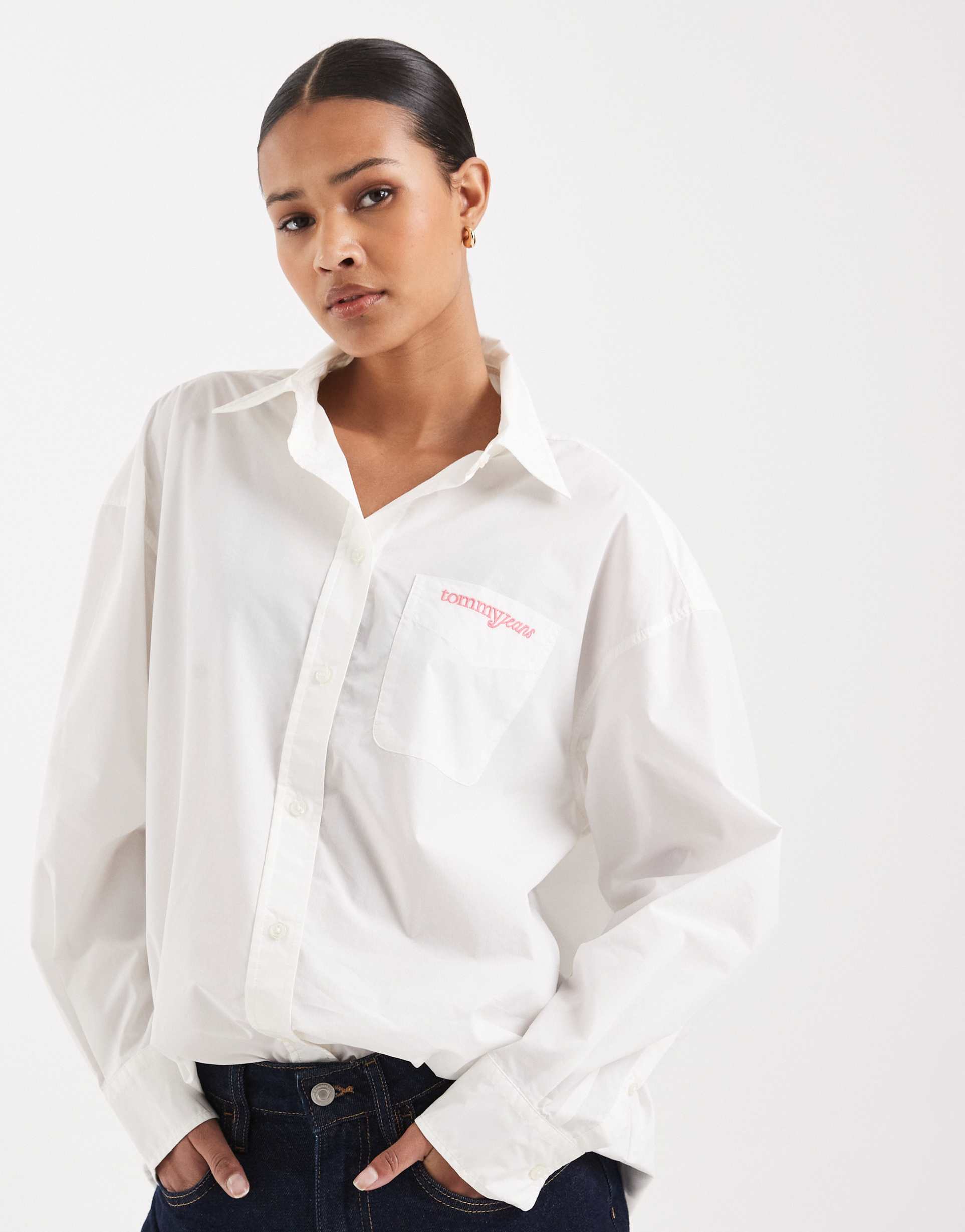 tommy jeans oversized poplin shirt in off white