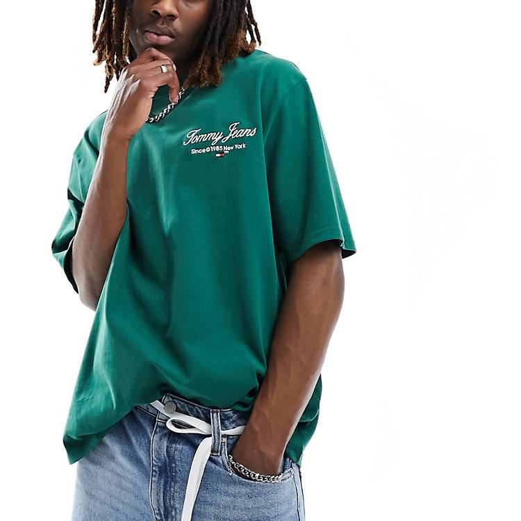 Tommy Jeans oversized serif logo t-shirt in green | ASOS