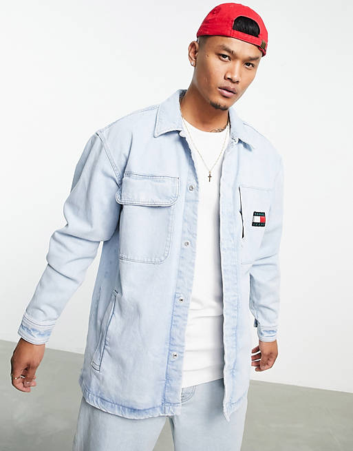 cut back Wide range enclose Tommy Jeans oversized surplus denim overshirt jacket in bleach wash | ASOS