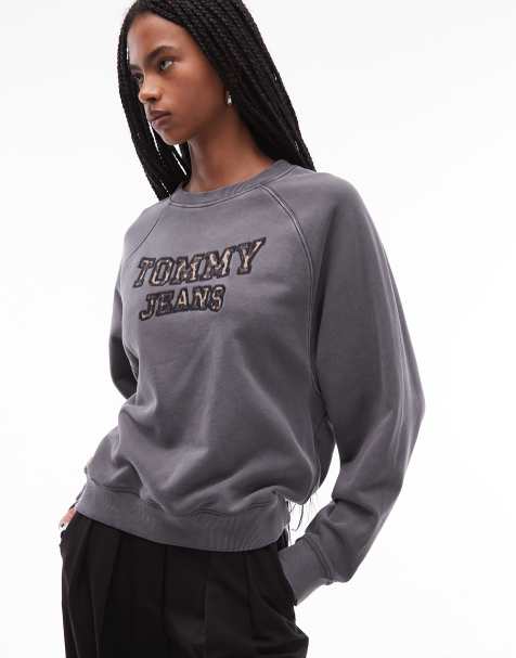 Tommy Jeans oversized sweatshirt in washed gray and leopard print - view 1