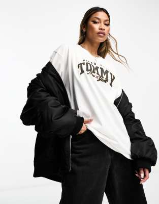 Tommy Jeans oversized varsity logo short sleeve t-shirt in white