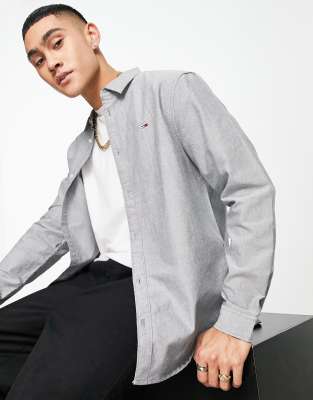 Tommy Jeans – Oxford-Hemd in Grau mit Flaggen-Logo, in klassischer Passform