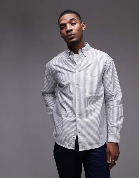 Tommy Jeans oxford shirt with crest logo in navy stripe - view 1