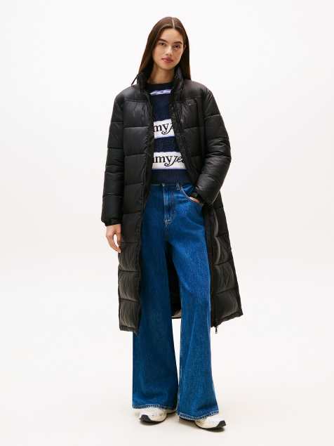 Tommy Jeans Packable hood longline puffer coat in black - view 1
