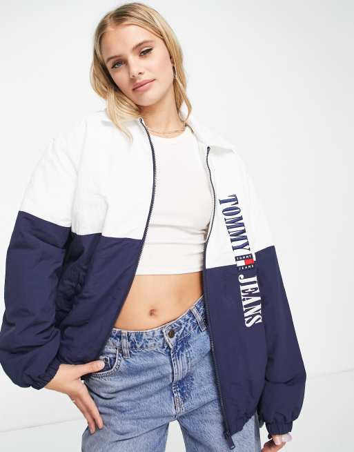 Tommy Jeans padded archive zip-up jacket in navy and white