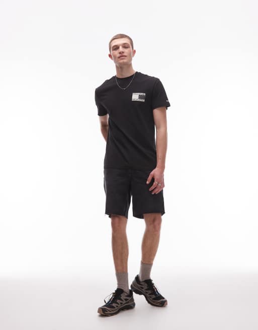 Tommy Jeans paisley flag back print t-shirt in black | ASOS