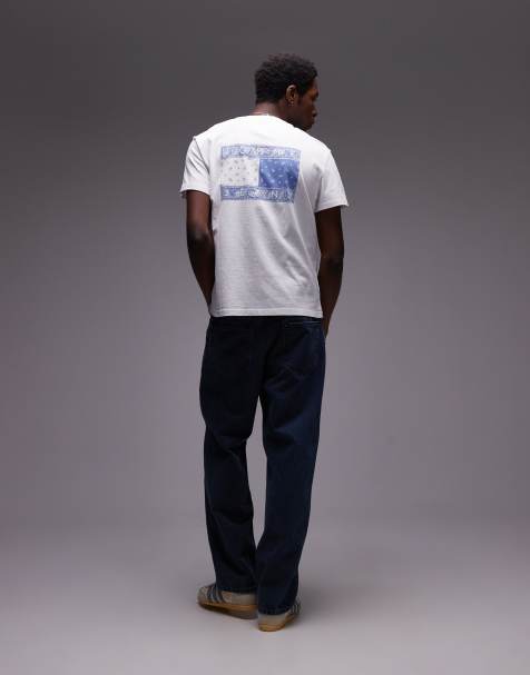 Tommy Jeans paisley flag back print T-shirt in white and blue - view 1
