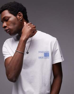 Tommy Jeans paisley flag backprint t-shirt in white and blue
