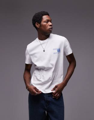 Tommy Jeans paisley flag backprint t-shirt in white and blue