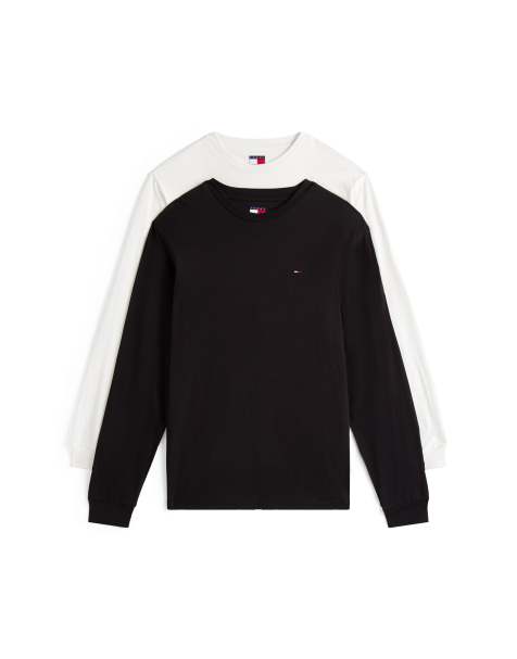 Tommy Jeans - Pakke med 2 langærmede T-shirts med flaglogo i sort/hvid i slim fit - view 1