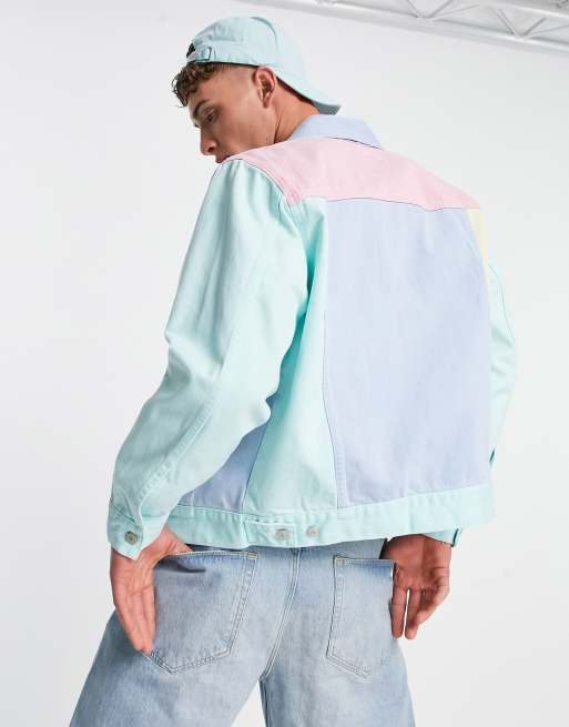 Tommy Jeans pastel capsule flag logo colour-block denim jacket in light powdery blue, 2 of 4