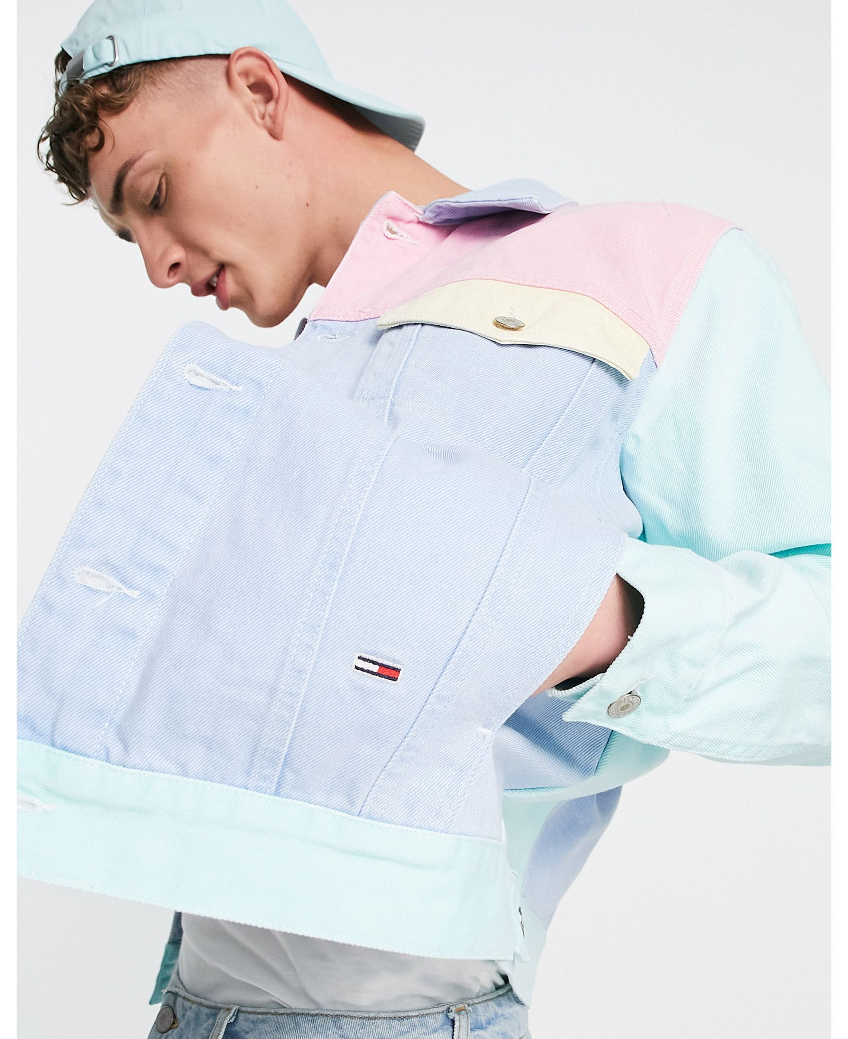 Tommy Jeans pastel capsule flag logo colourblock denim jacket in 