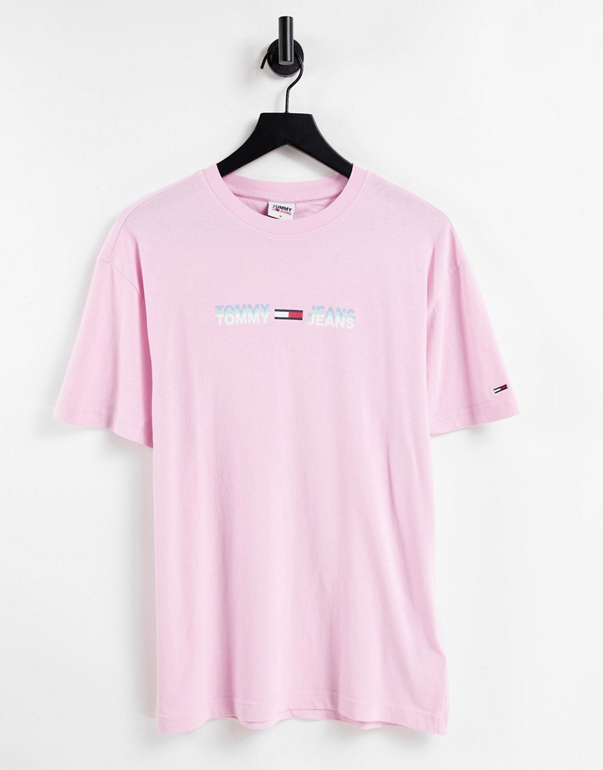 Tommy Jeans pastel capsule linear logo t-shirt in romantic pink