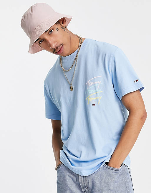 Tommy Jeans pastel capsule repeat script back print t-shirt in light  powdery blue