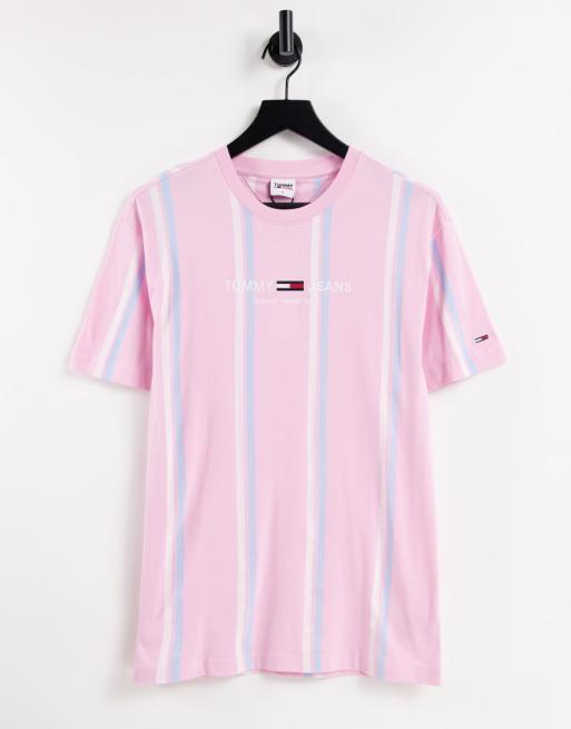 Tommy Jeans – Pastel Capsule – Rosa, bredrandig t-shirt med centrerad logga