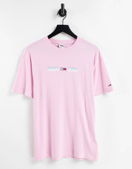Tommy Jeans - Pastel Capsule - T-Shirt con logo lineare, colore rosa romantico