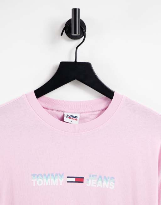 Tommy Jeans – Pastel Capsule – T-Shirt mit linearem Logo in romantischem Rosa, 3 von 4