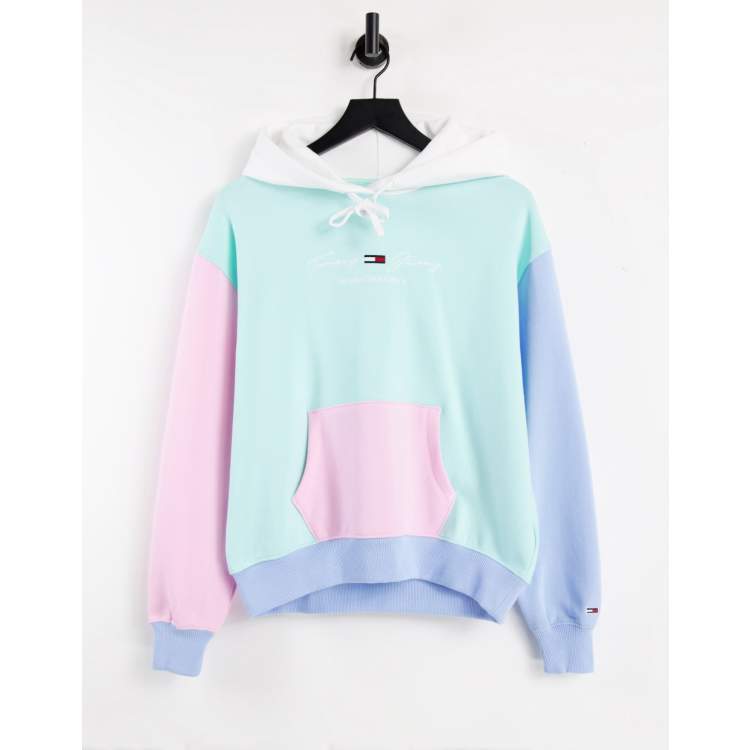 Tommy Jeans pastel collection linear logo hoodie in color block