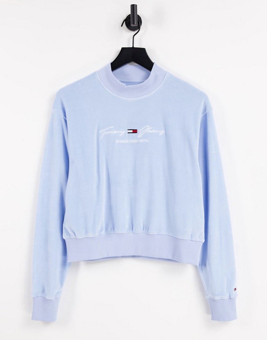 Tommy Jeans pastel collection set velour sweater in blue-Blues
