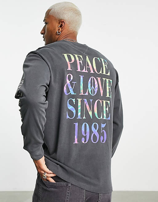Tommy Jeans peace and love tie dye back print long sleeve top relaxed fit  in black