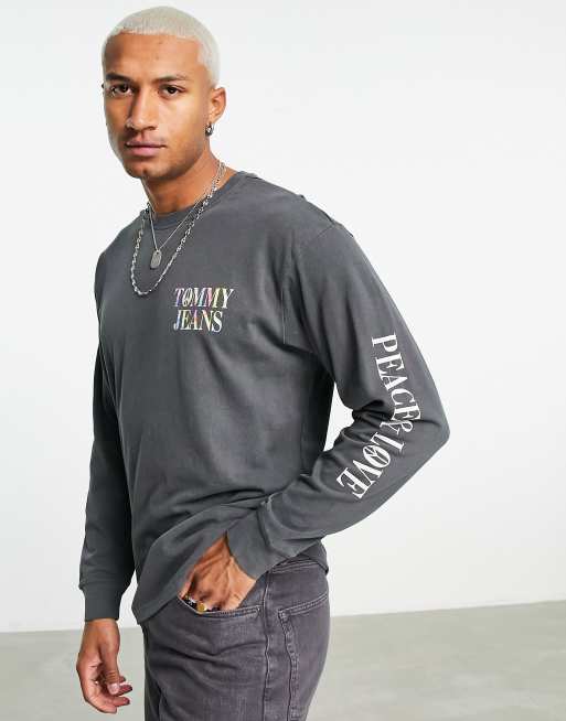 Tommy Jeans peace and love tie dye back print long sleeve top relaxed fit in black, 4 of 4