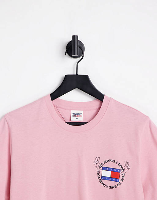 Tommy Jeans philosotee back print t-shirt in pink | ASOS