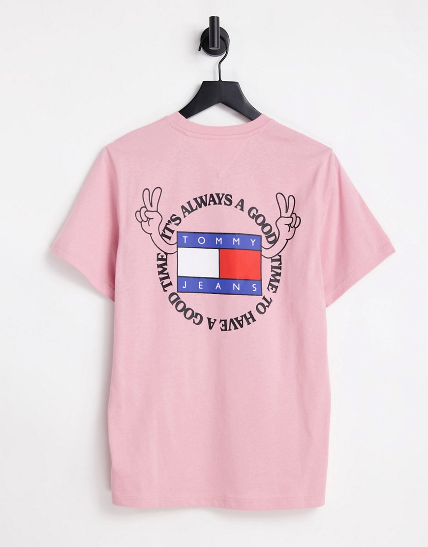 Tommy Jeans - Philosotee - T-Shirt Classica Rosa Con Stampa Sul Retro