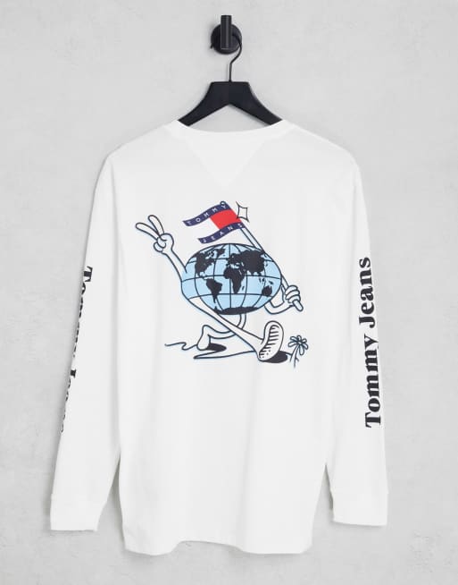 Tommy Jeans - Philosotee - Top met klassieke pasvorm, lange mouwen en print op de achterkant in wit