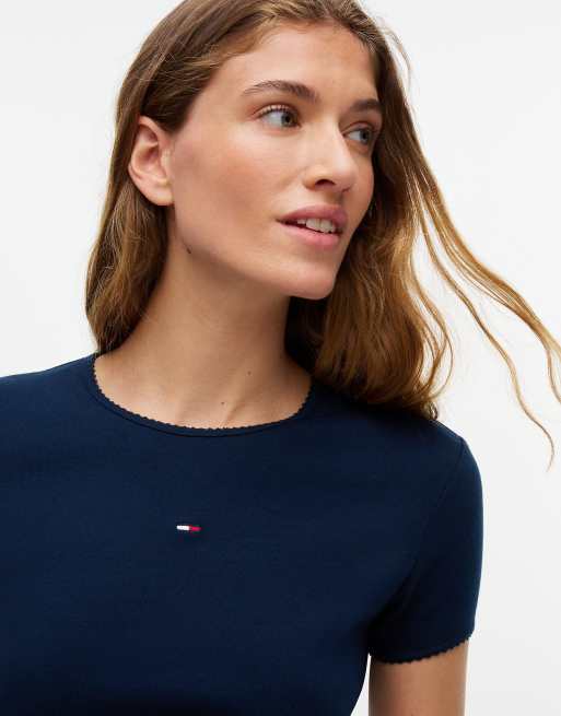 Tommy Jeans Picot trim slim t-shirt in dark blue, 3 of 6