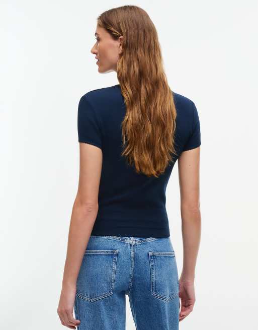 Tommy Jeans Picot trim slim t-shirt in dark blue, 4 of 6
