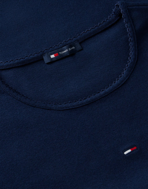 Tommy Jeans Picot trim slim t-shirt in dark blue, 6 of 6