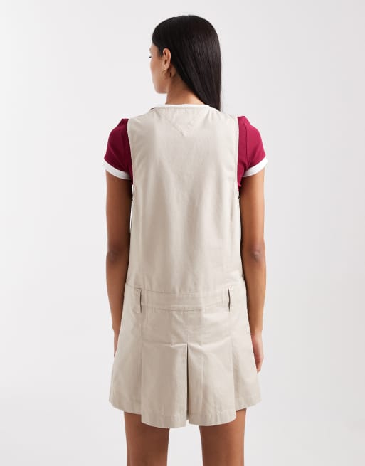beige pinafore dress Beige floral print corduroy pinafore dress – Alejandro Originals main image 1