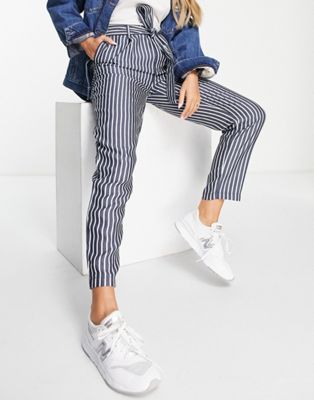 Tommy Jeans pinstripe fluid bow detail trousers in navy
