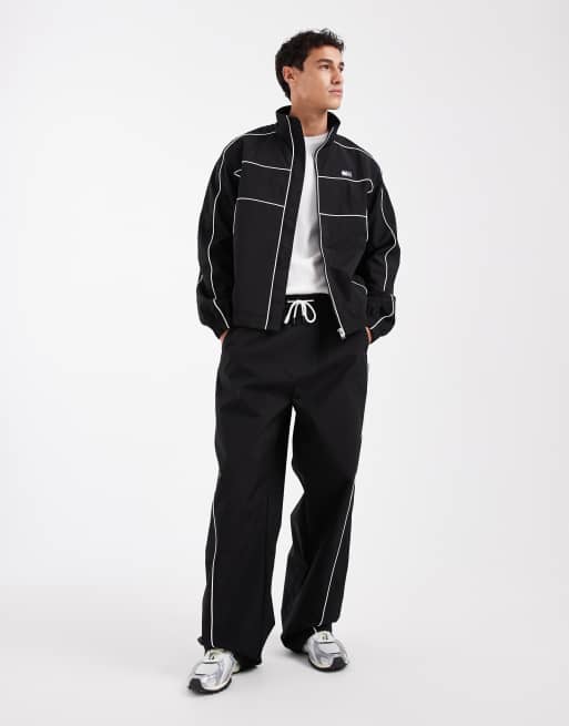 Tommy Jeans piping detail chest flag logo track jacket in black, 2 of 5