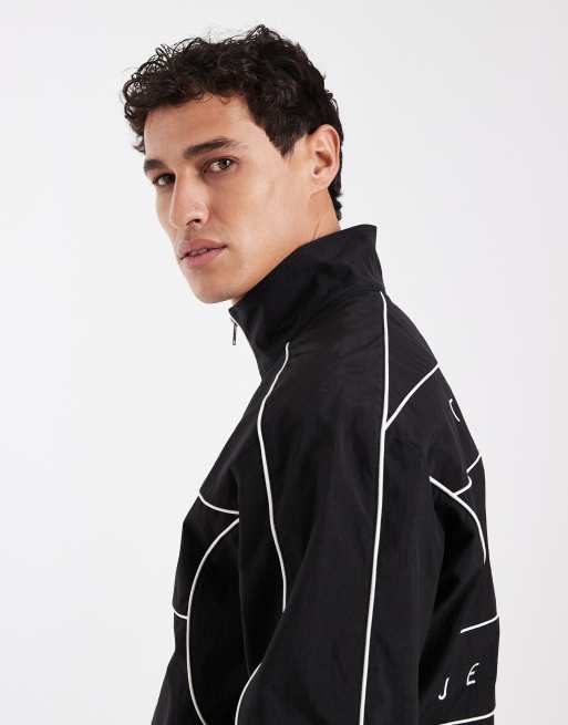 Tommy Jeans piping detail chest flag logo track jacket in black, 4 of 5